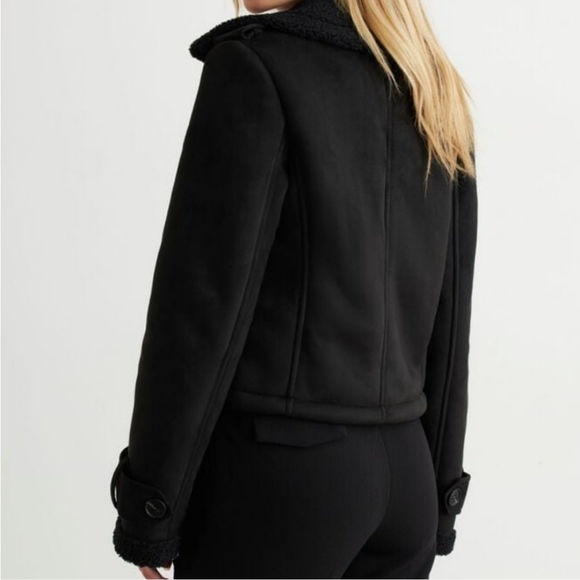 Dynamite Cropped Shearling Peacoat in Black, Size XS - Picture 3 of 10